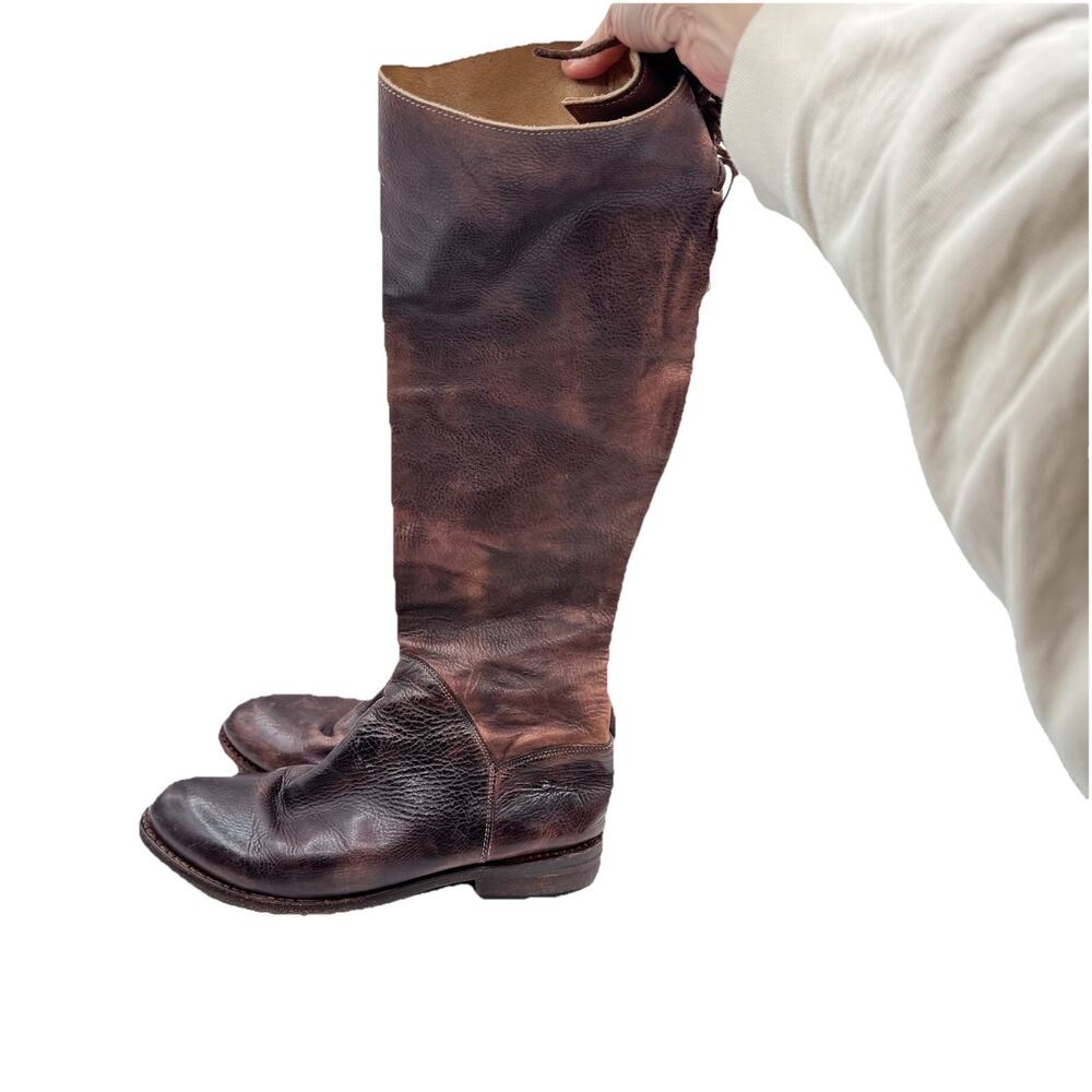 Bed Stu Boots 9.5 Leather Manchester Knee Hi Lace up Brown Black Distressed